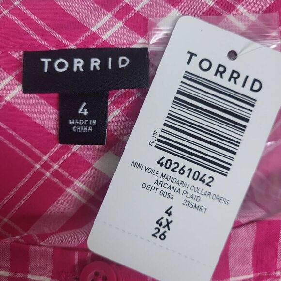 Torrid Womens Plaid Knee Length Dress 4X Pink Tiered Cottagecore 3/4 Sleeve NWT - Picture 7 of 11